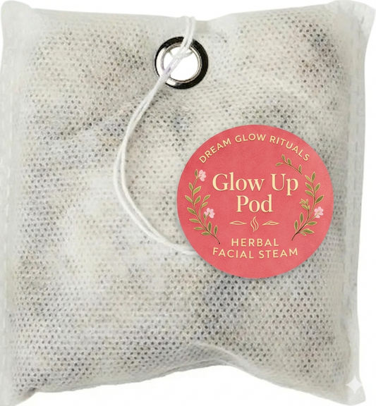 Herbal facial steam pod with a pink label on a white background
