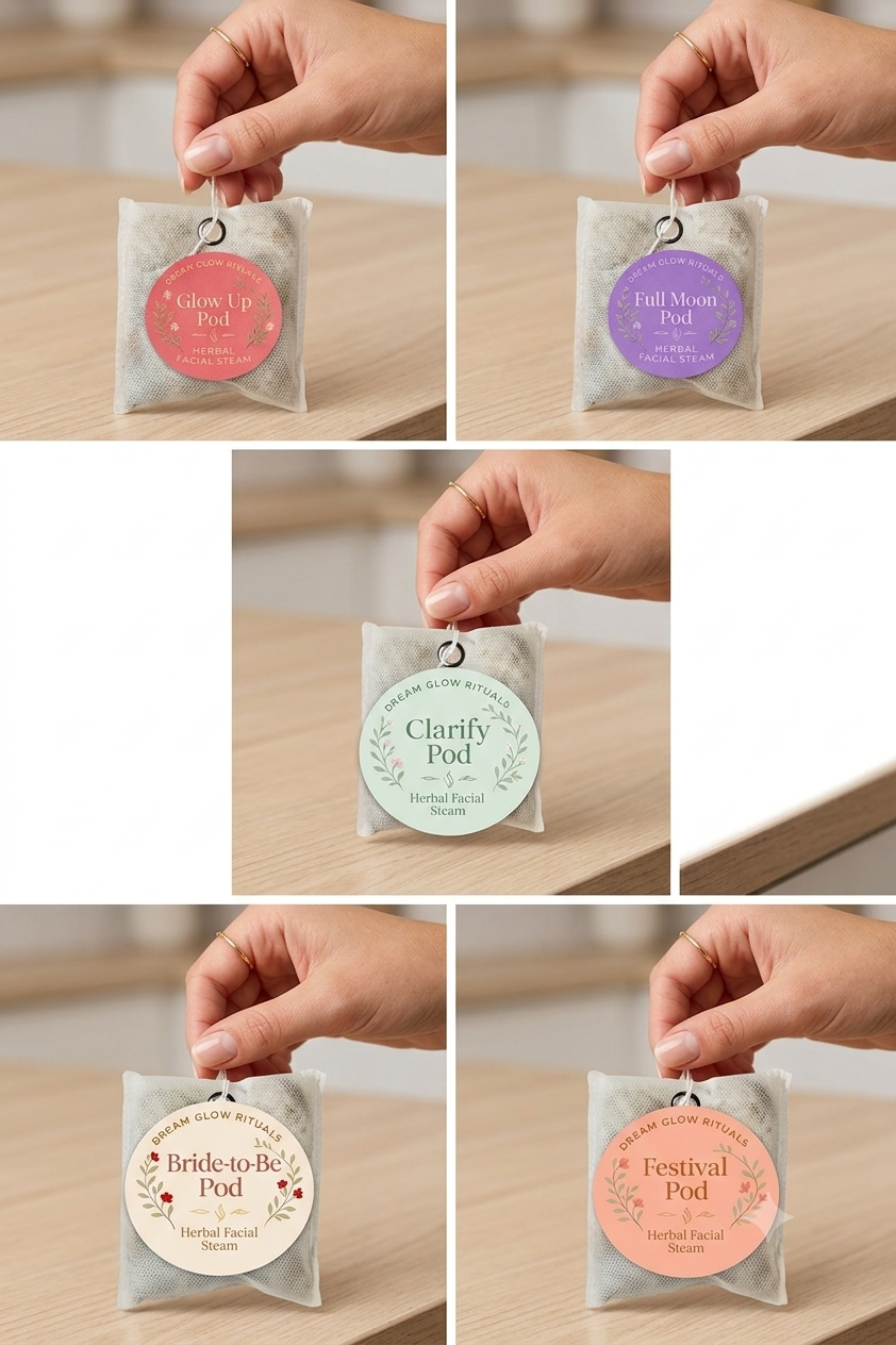 Collection of 'Clarify Pod' packages with different labels held by hands on a wooden surface.